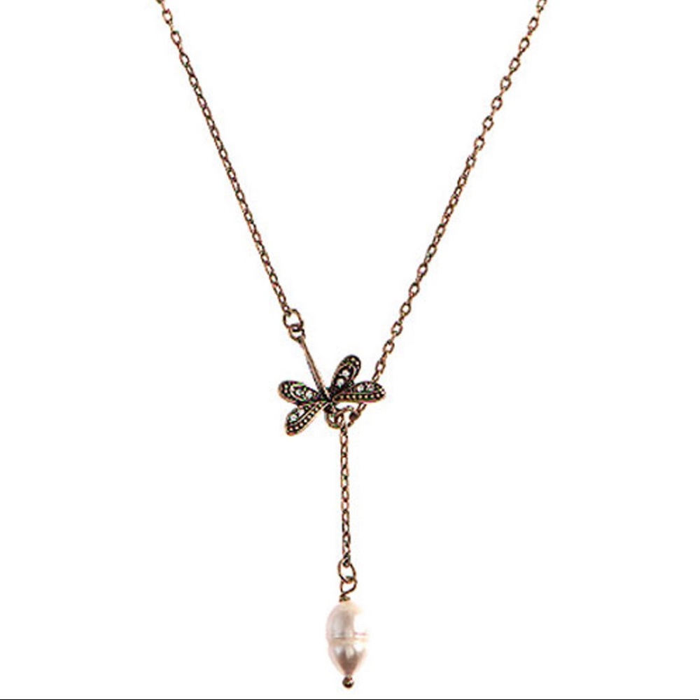 Dragonfly & Pearl Drop Necklace-Boutique